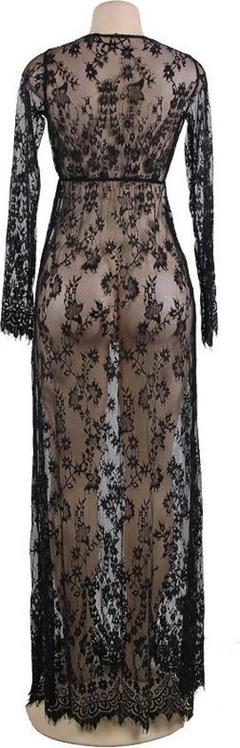 Kopen ❤️ Merkloos Zwarte Lange Nachtjurk Van Doorzichtig Kant | Maat 42 | Sexy Lingerie 🥰 - Afbeelding 5