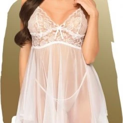 Uitgang ✔️ Penthouse Lingerie Naughty Doll - Erotische Babydoll - Maat S/M - Wit 🤩
