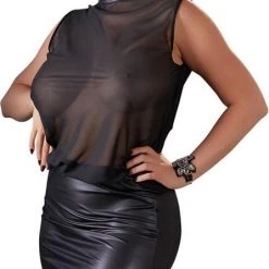 Aanbiedingen ⌛ Cottelli Collection Cottelli Plus Size Sexy Licht Transparante Mini Jurk Met Brede Wetlook Ondergedeelte Maat 3XL - Zwart 🌟