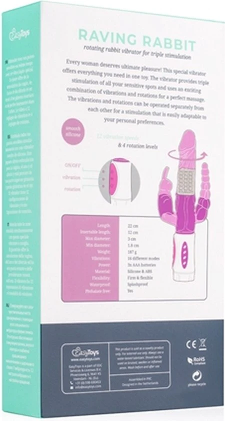Top 10 👍 EasyToys Raving Rabbit Vibrator - Paars ⌛ - Afbeelding 17