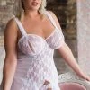 Kopen 🌟 Softline - Bianca - Dames Lingerie Plus Size - Kanten Jurkje - Super Strakke Doorschijnende Chemise - Sexy Kanten Lingerie Set Met Bloemen - Grote Maat - Uitdagende Bodystocking - Erotisch Setje - Wit - XXL 🧨