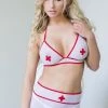 Goedkoopste ???? Softline - Sharon - Dames Lingerie - Sexy EHBO Zuster Pakje - Sexy Lingerie Set - Rokje Met Jarratels, BH, Kapje- Uitdagende Bodystocking - Erotisch Setje - Rollenspel - S/M - Wit ❤️