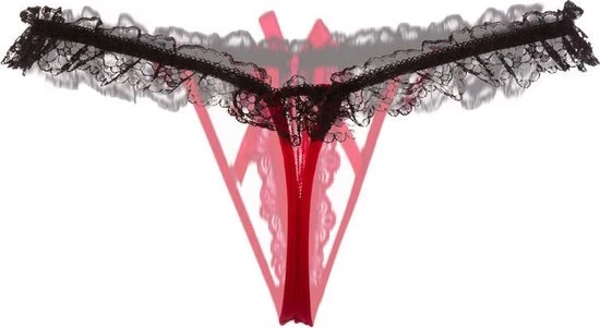 Kopen π Vincma Erotische Lingerie Slipje - Sexy Parel Slipje - Sexy Kanten Open Kruis String - Zwart/Paars π - Afbeelding 4