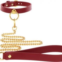 Nieuw 🧨 Lusty Luxe Bondage Halsband Met Ketting - O-Ring Collar And Chain Leash Voor BDSM - SM Halsband Met Lijn - Gemaakt Van PU-Leer En Nikkelvrij Metaal - Seksspeeltje - Sex Toy Voor Hem En Haar - Kinky Speeltje 🔔