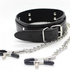 Kopen ✨ New Age Devi Bdsm Collar Met Tepelklemmen Bondage - Erotiek - Slave - Tepelklemmen - Lederen Ketting ⭐