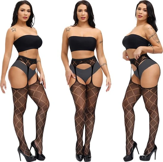 Promo π Merkloos Zwarte Panty Met Open Kruis - Zwart - Sexy Lingerie / Kleding - Beenmode - Dames Lingerie – Fantasie Kousen π
