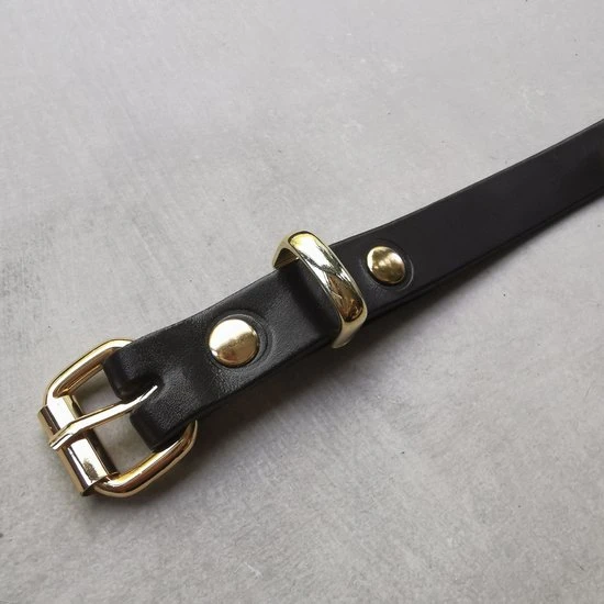 Gloednieuw ⨠Provocater PROVOCATEUR - Leren BDSM Collar Met Ring - BDSM Halsband - Bondage Collar - Choker - Sexy Cadeau - Dunne Halsband Voor Vrouwen - Day Collar - Skinny Collar - Luxe Bondage Gear - Echt Leer Zwart / Goud 𧨠- Afbeelding 4