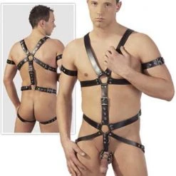 Aanbiedingen 🤩 ZADO Lederen Bondage Body Harnas Met 3 Metalen Penis En Testikel Ringen Stoer En Onderdanig Maat L/XL - Zwart ✨