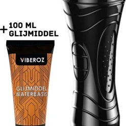 Promo 😀 Viberoz Booster - Vibrerende Masturbator - Sex Toys Voor Mannen Glijmiddel Waterbasis - Pocket Pussy - Penis & Eikel Vibrator - Kunst Vagina - 7 Vibratie Standen - Zwart - Cadeau Voor Man 🔥